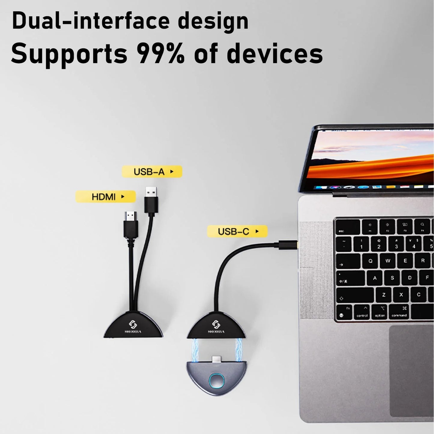 اتصال HDMI لاسلكي لمشاركة الشاشة | مدخل مزدوج USB-C و HDMI | بدون واي فاي أو تطبيق | تشغيل فوري
